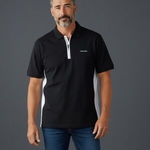 Calvin Klein Men's Black/White Zip Polo Shirt
